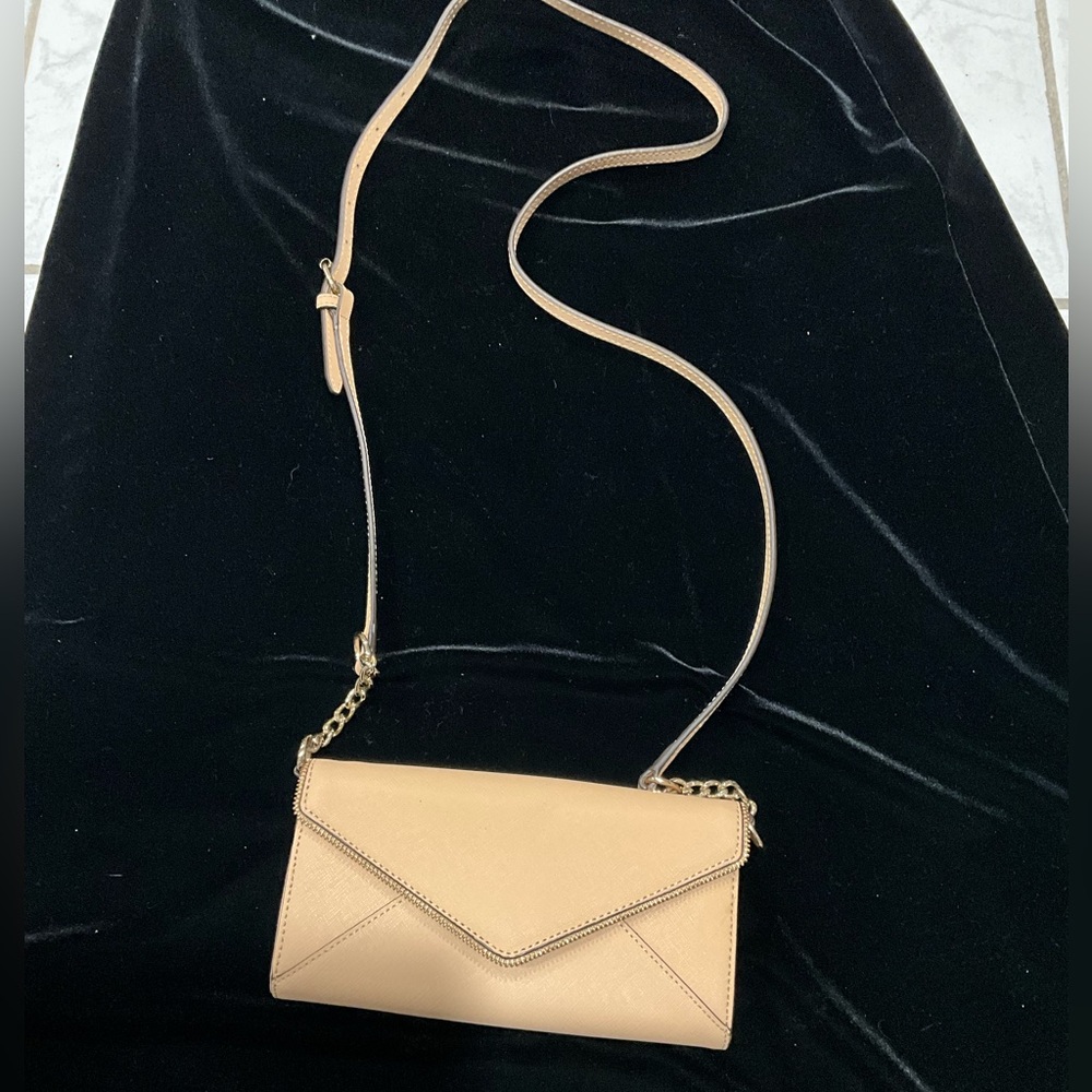 Rebecca Minkoff Cleo wallet on chain Sandrift leather